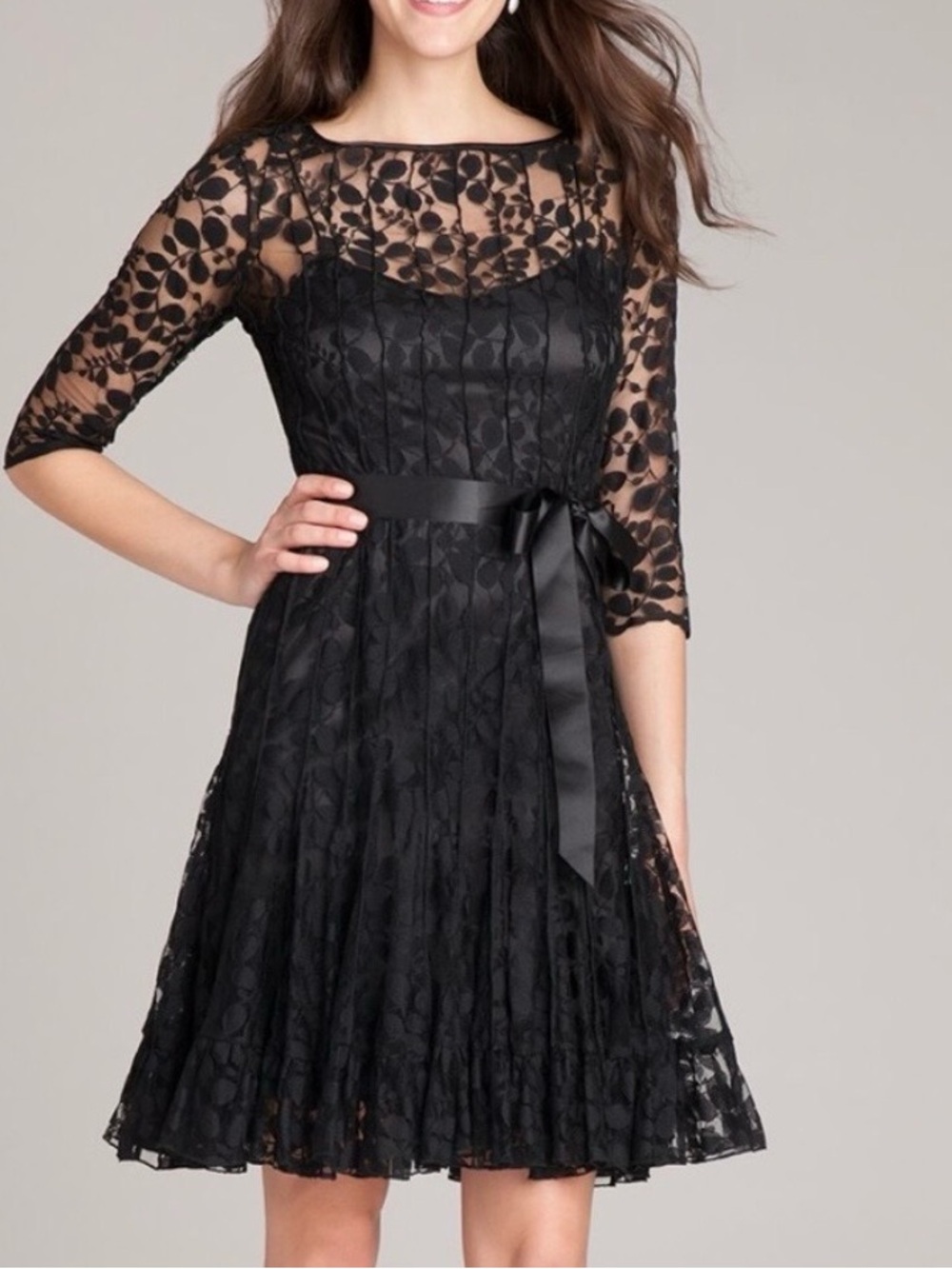 Rickie Freeman for Teri Jon Lace Overlay 3/4 Sleeve Dress Navy Blue Size 12
